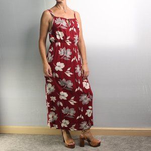 Maxi Burgundy Red Floral Print Dress Size Small